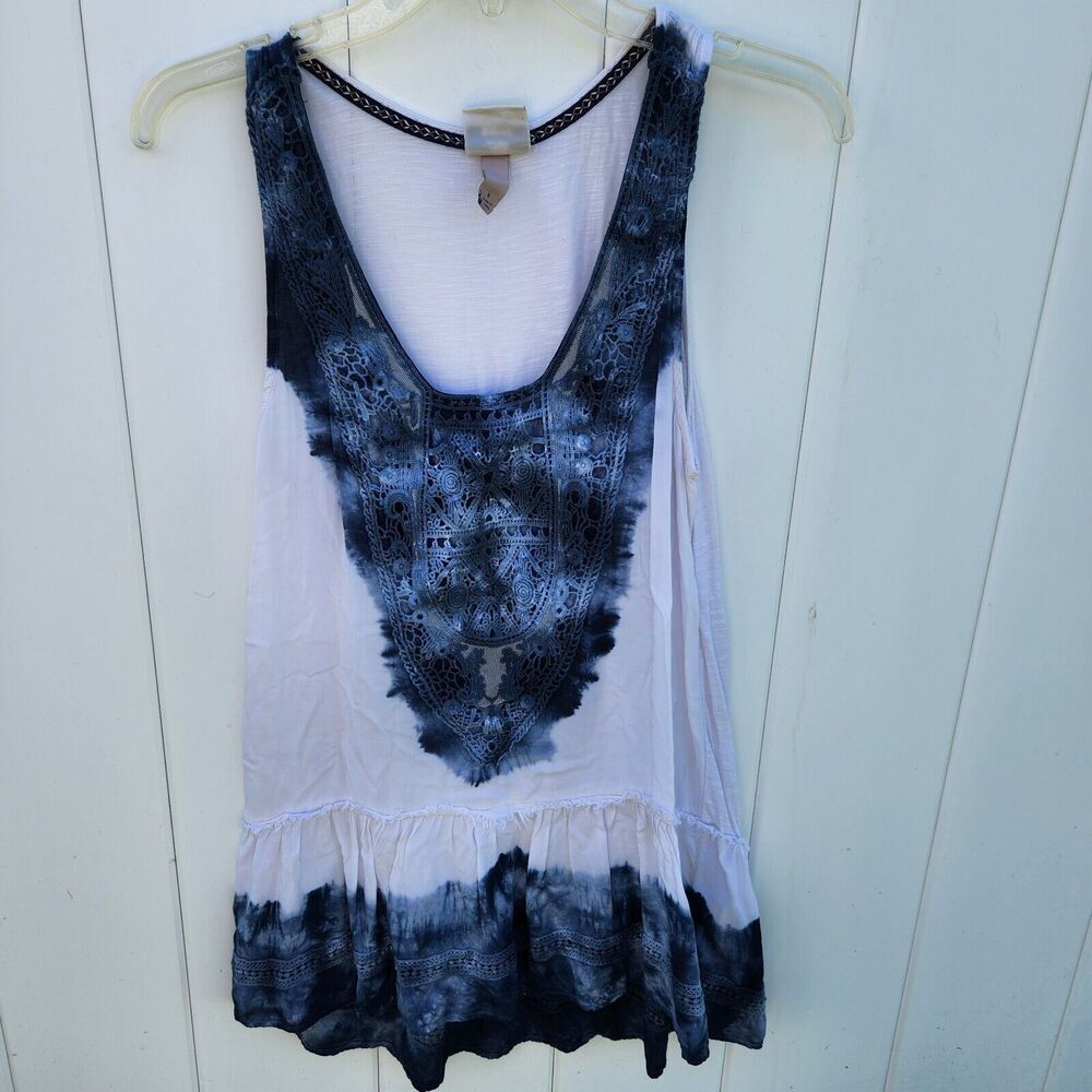 Knox Rose Small Blue White Tie-Dye Crochet Tank Top Bohemian Women’s